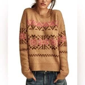 Lucky Brand Tan Sweater with Pink Accents
